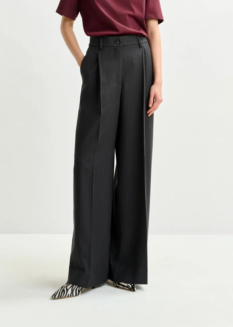 Light grey and dark grey pintripe wide-leg pants