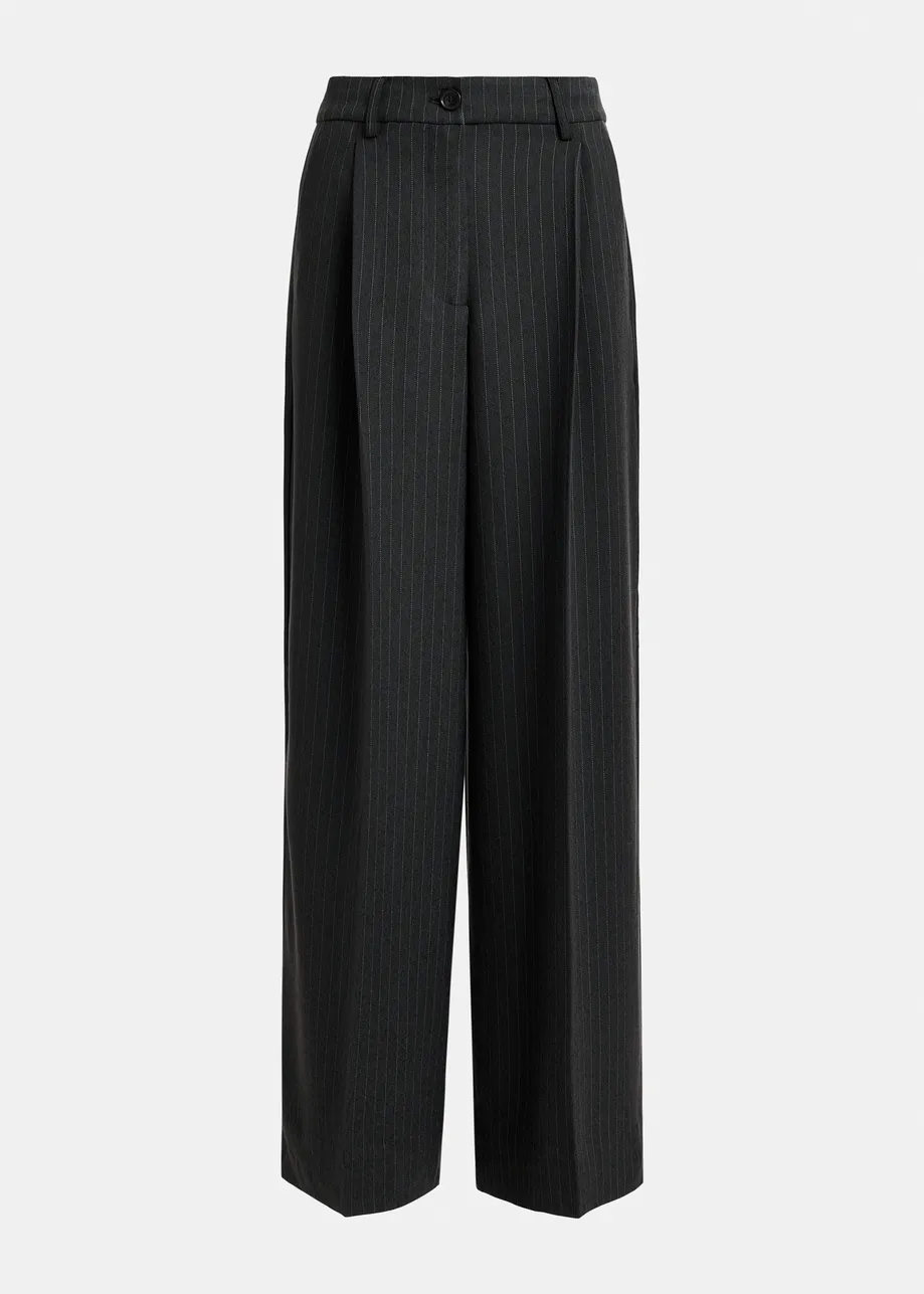 Light grey and dark grey pintripe wide-leg pants