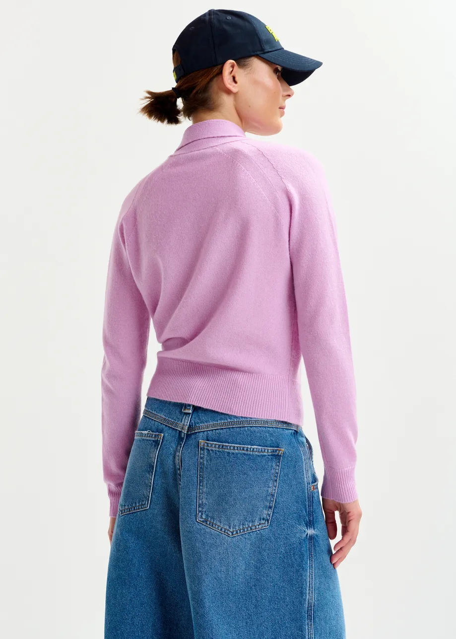 Lilac cashmere sweater with pussy-bow tie