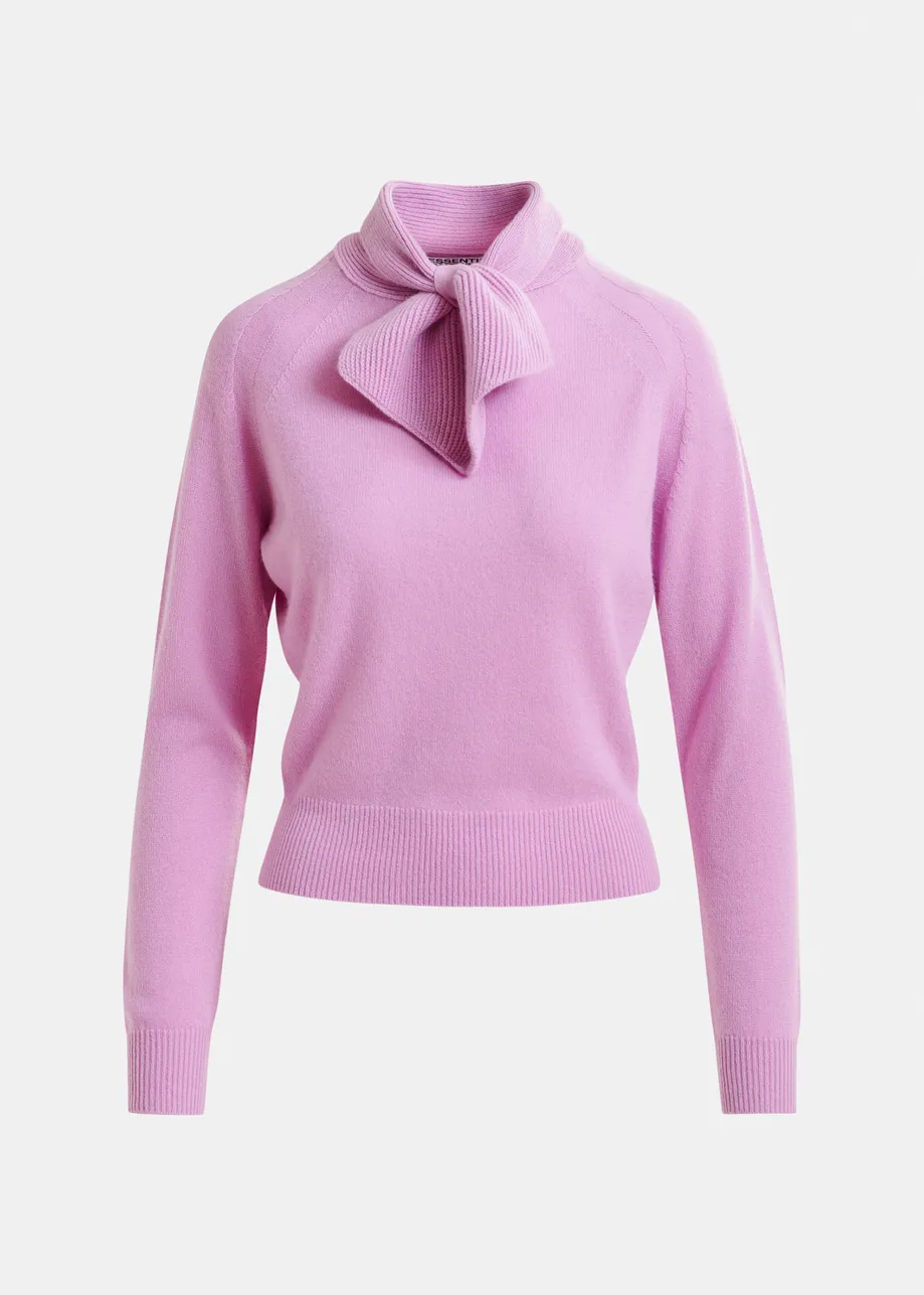 Lilac cashmere sweater with pussy-bow tie