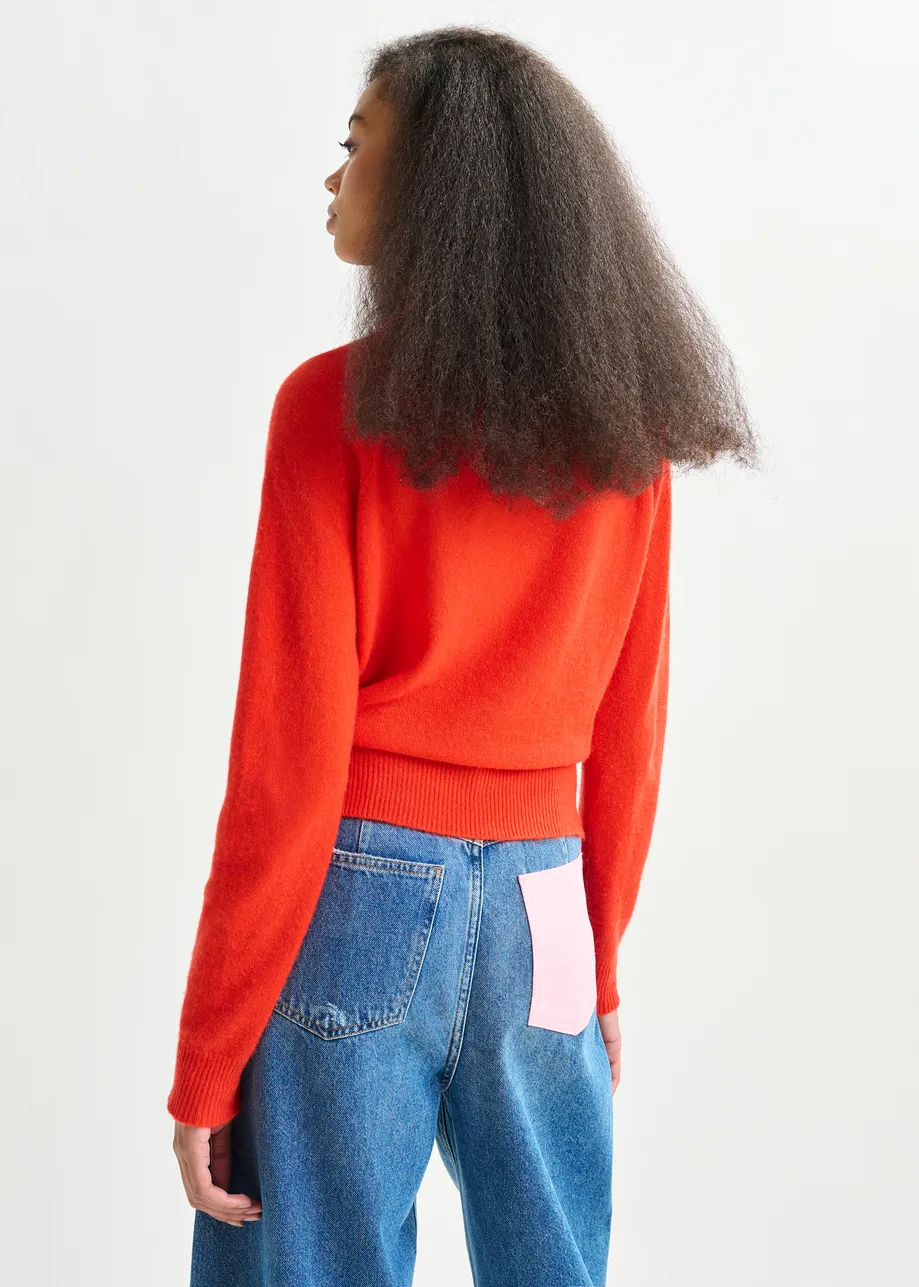 Orange cashmere sweater with pussy-bow tie