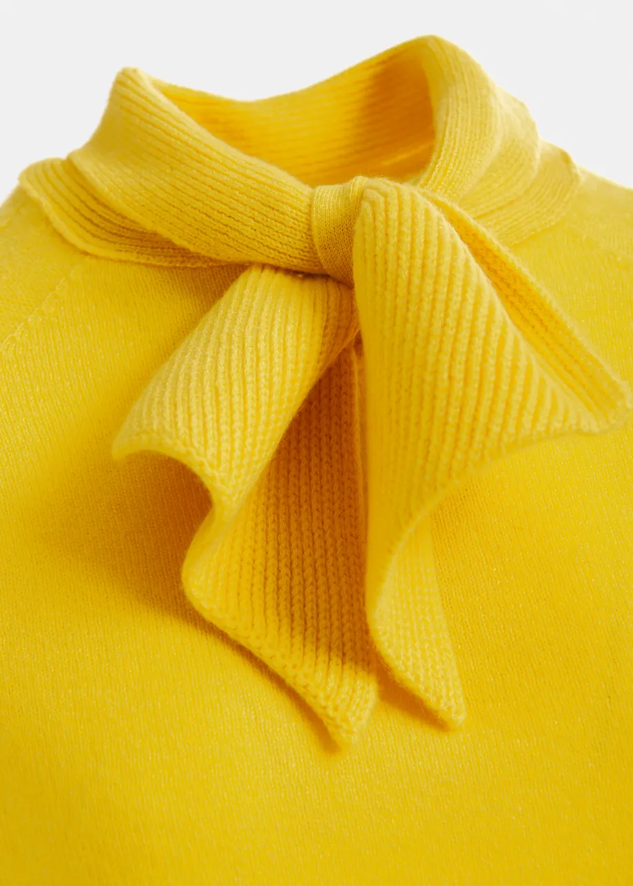 Yellow cashmere sweater with pussy-bow tie