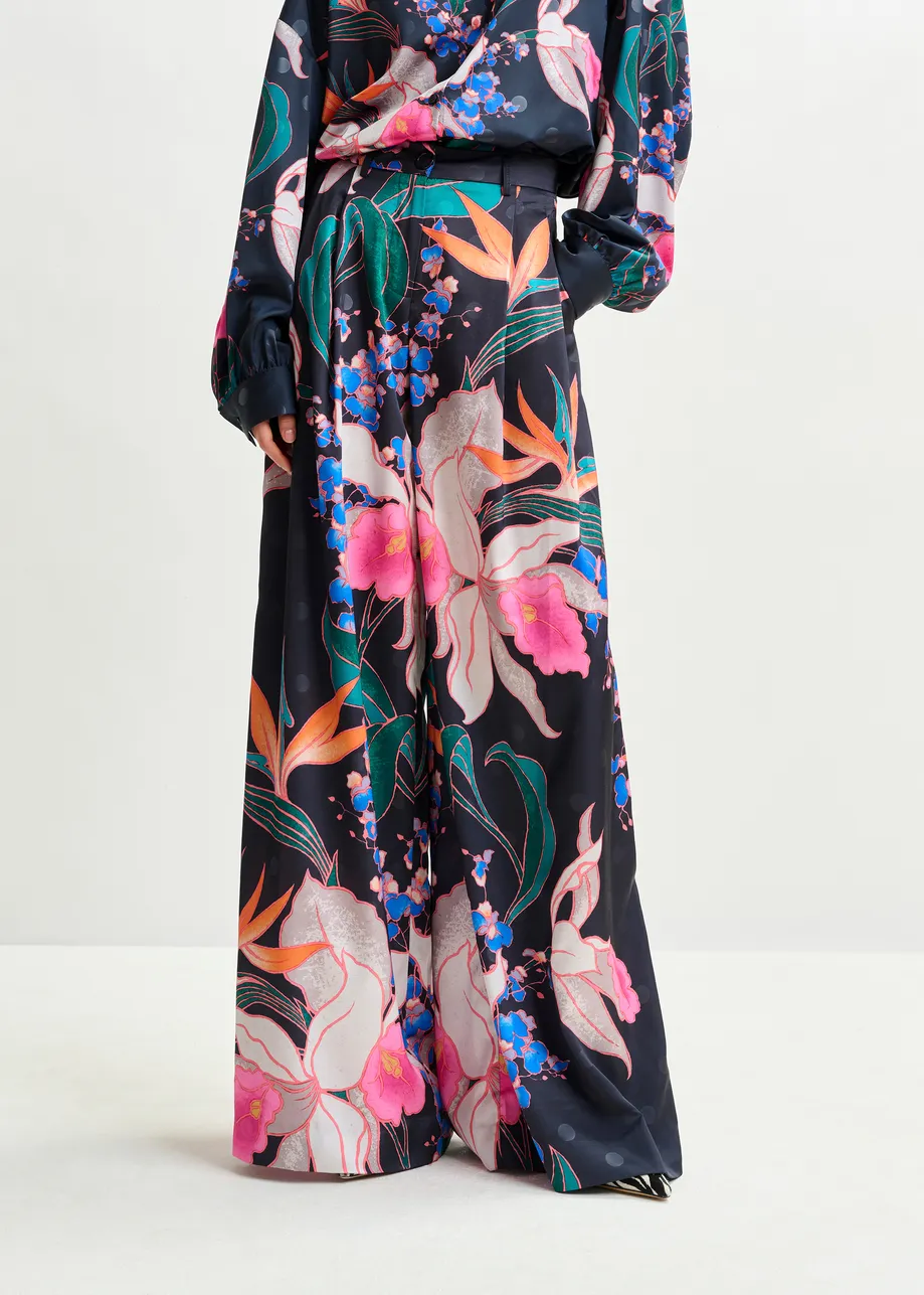 Black and mulitcolor printed wide-leg pants
