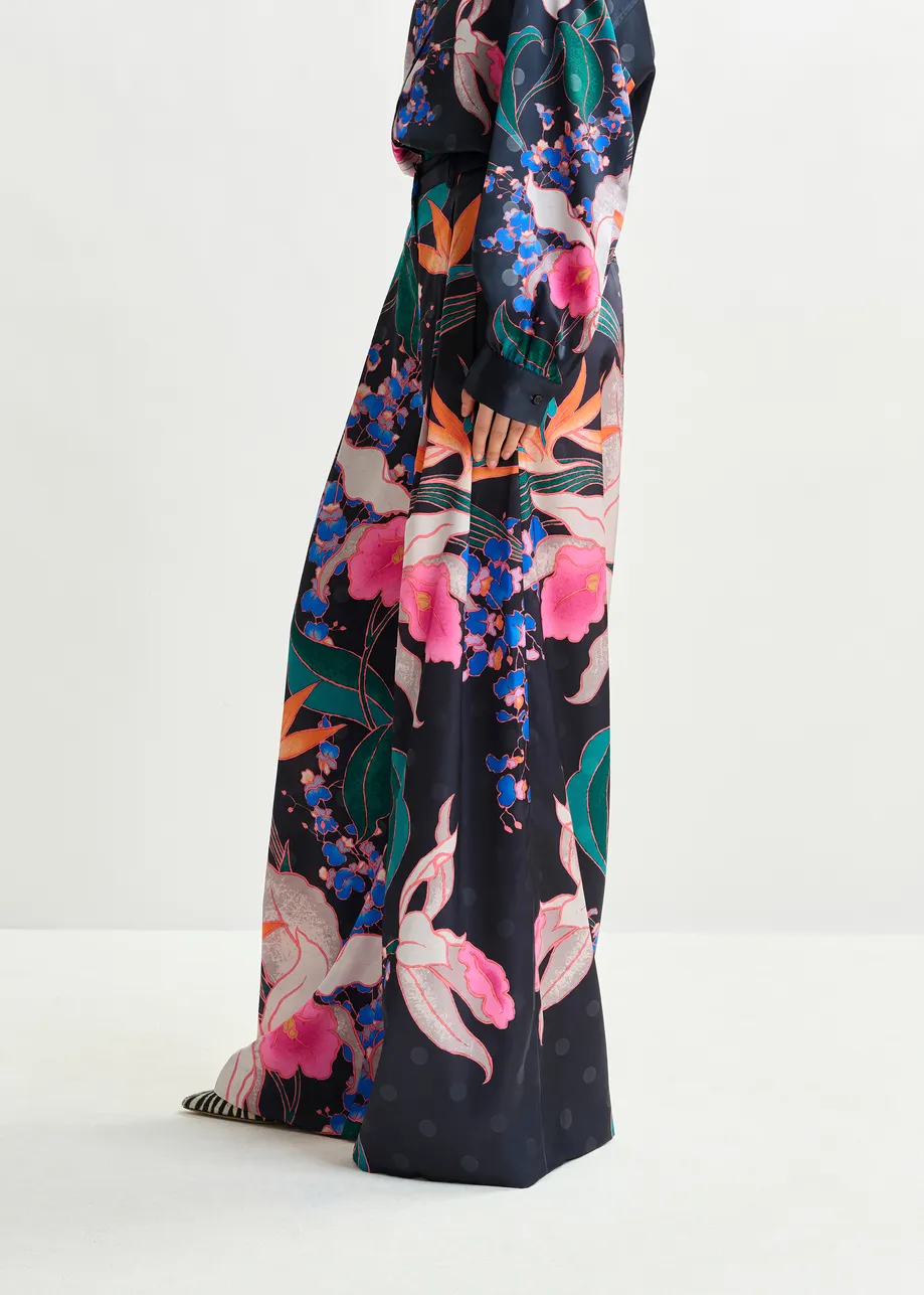 Black and mulitcolor printed wide-leg pants