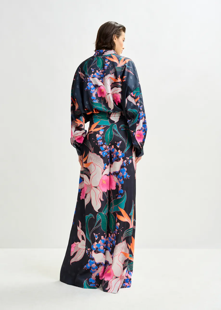 Black and mulitcolor printed wide-leg pants