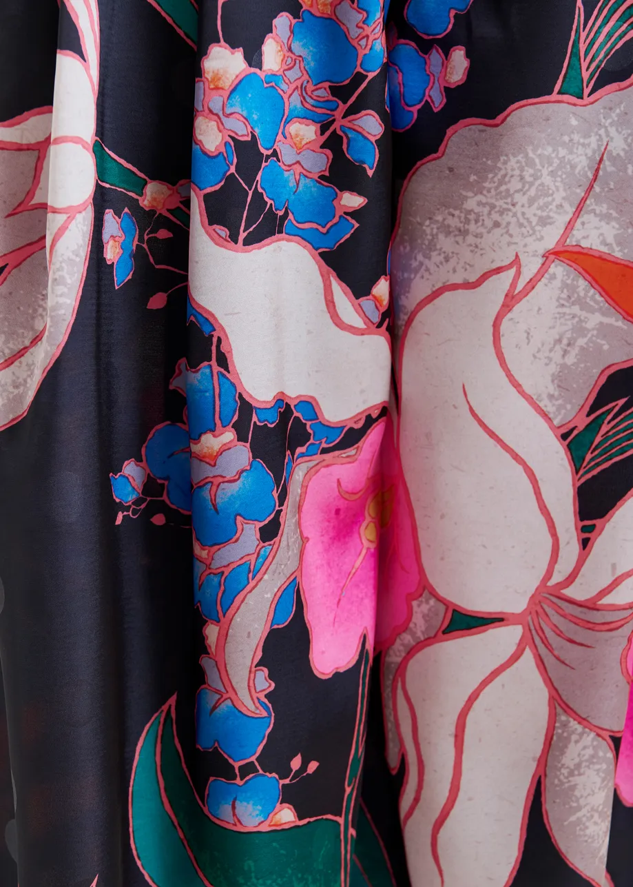 Black and mulitcolor printed wide-leg pants