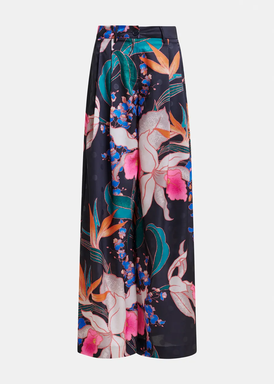 Black and mulitcolor printed wide-leg pants