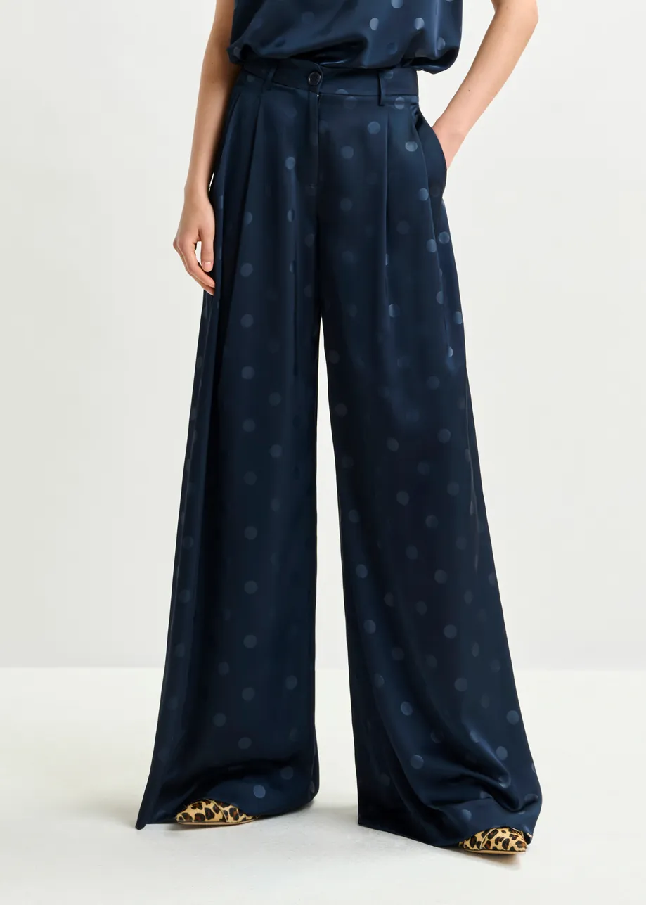 Navy printed wide-leg pants
