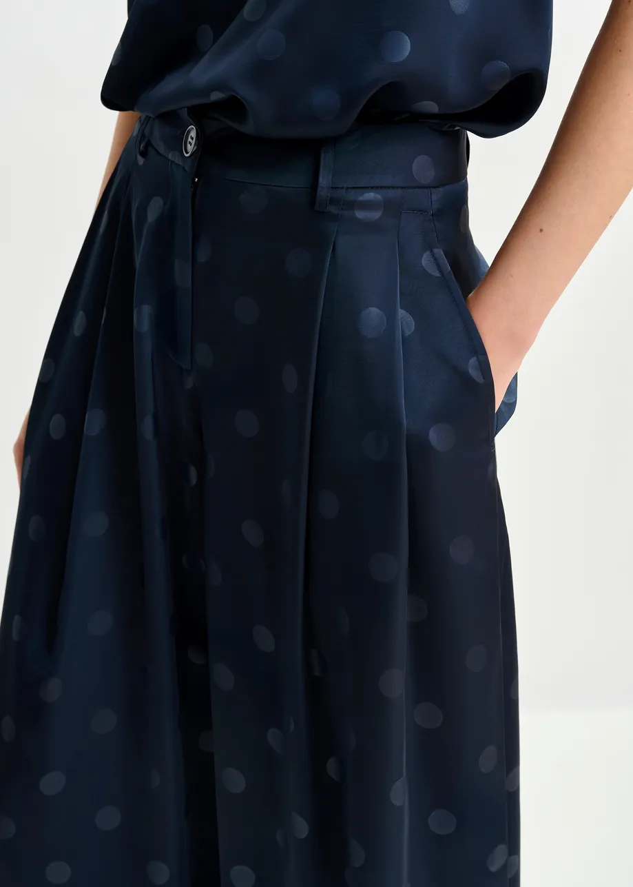 Navy printed wide-leg pants