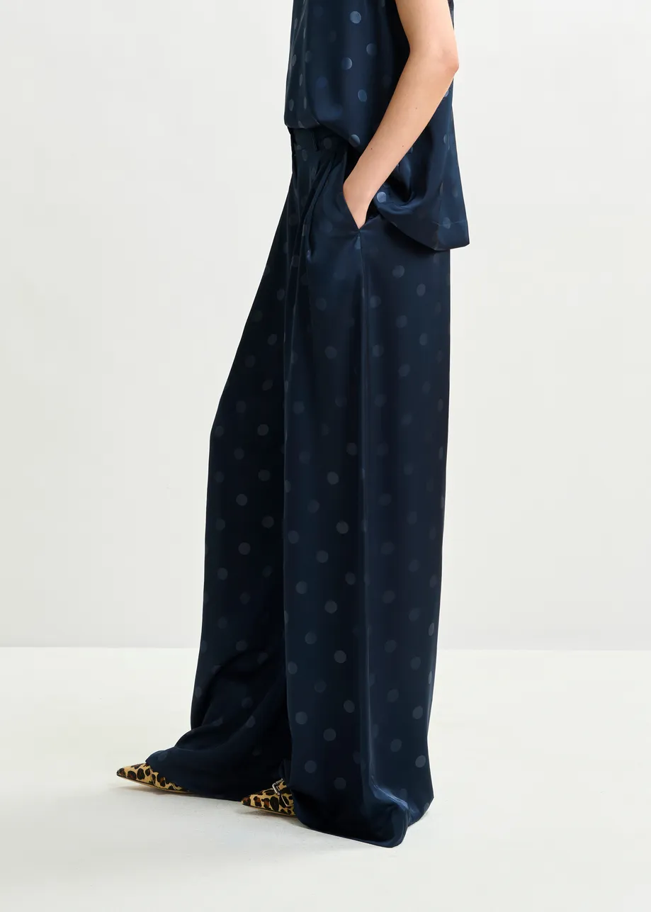 Navy printed wide-leg pants