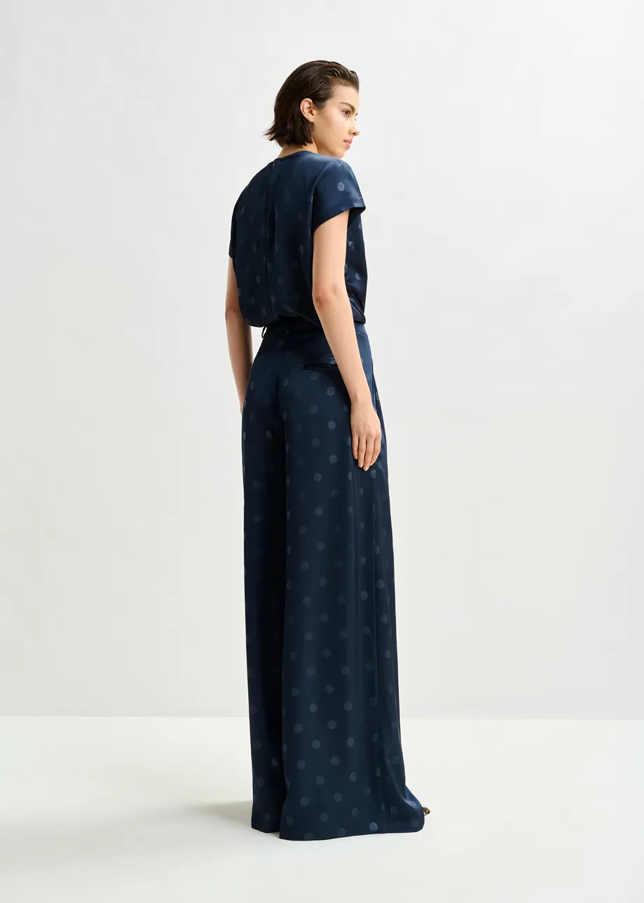 Navy printed wide-leg pants