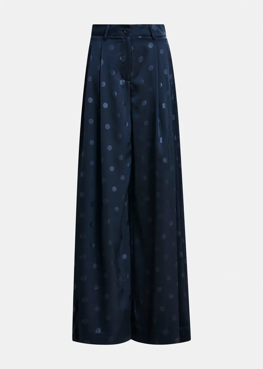 Navy printed wide-leg pants