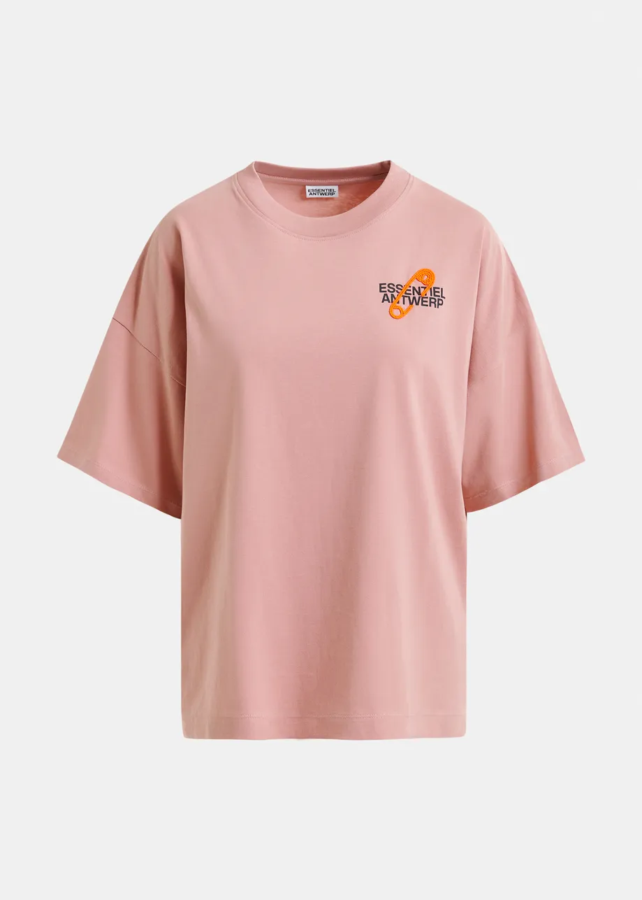 Vintage pink and orange cotton T-shirt with bead embroidery