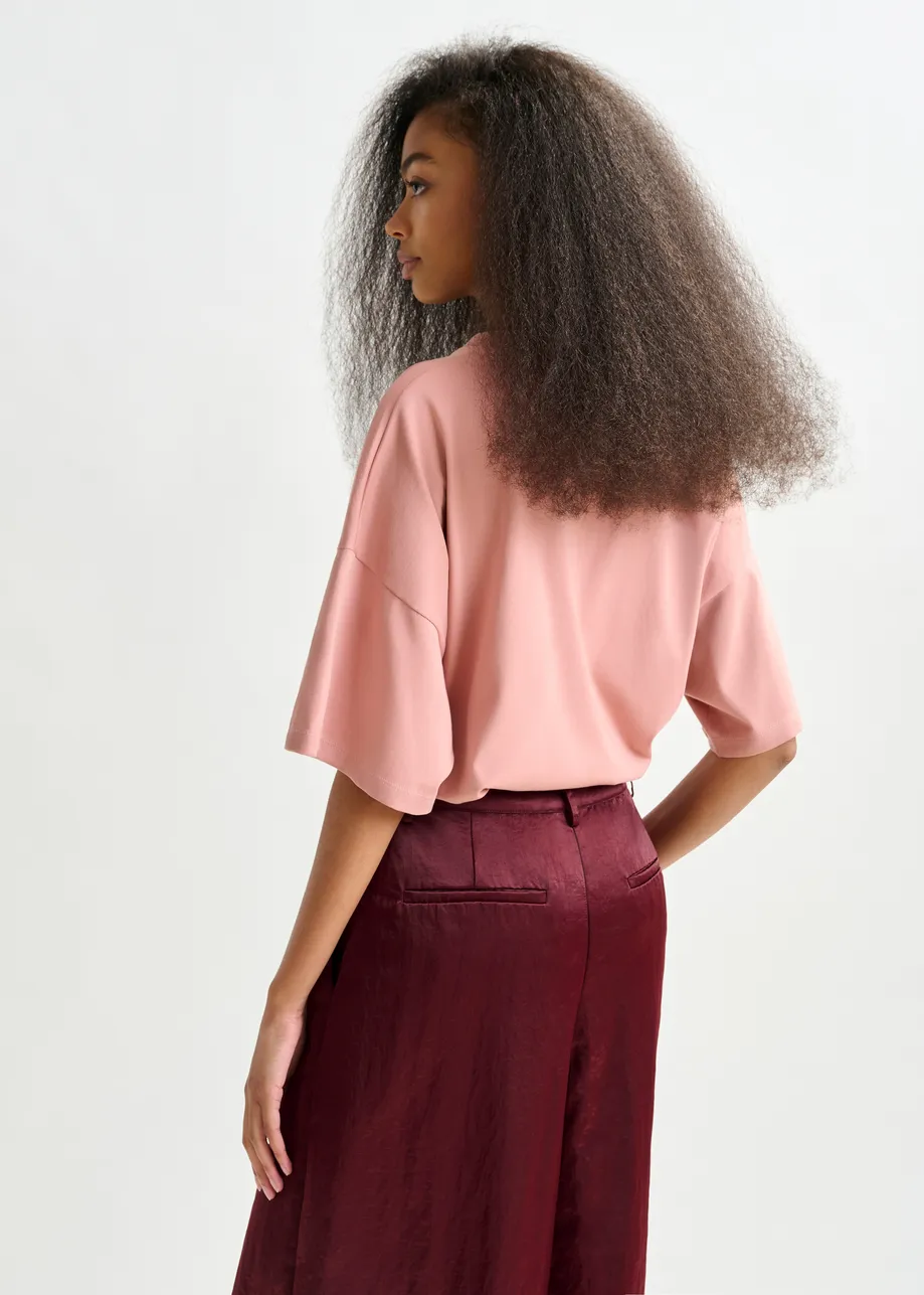 Vintage pink and orange cotton T-shirt with bead embroidery