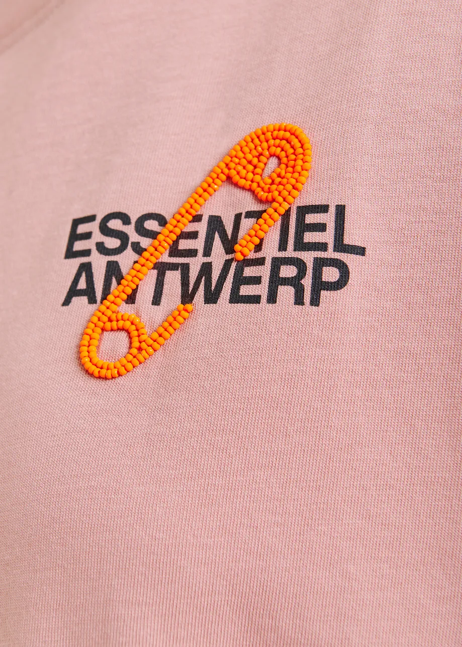 Vintage pink and orange cotton T-shirt with bead embroidery