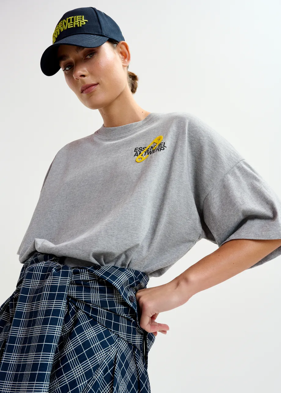 Grey and yellow cotton T-shirt with bead embroidery