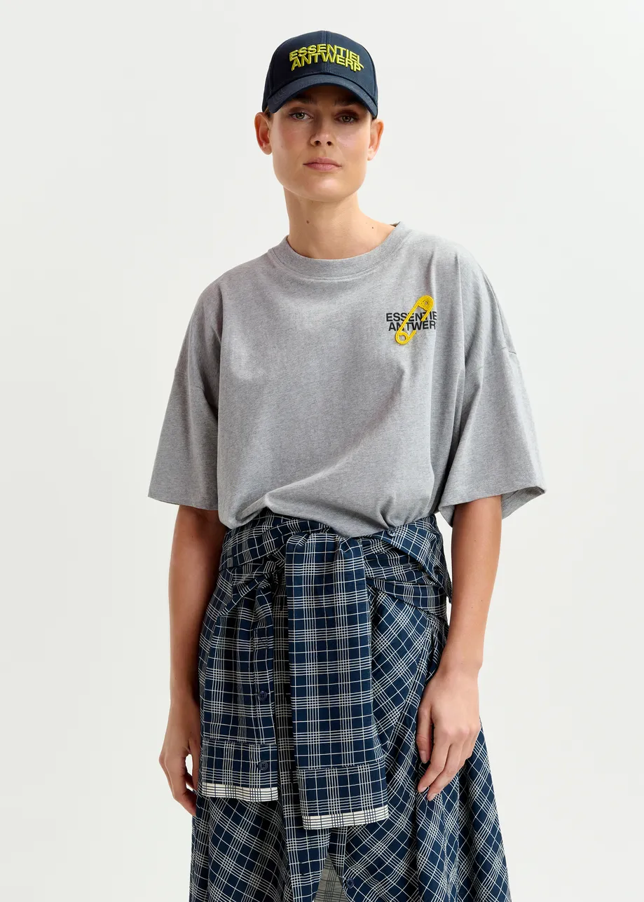 Grey and yellow cotton T-shirt with bead embroidery