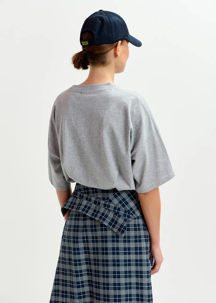 Grey and yellow cotton T-shirt with bead embroidery