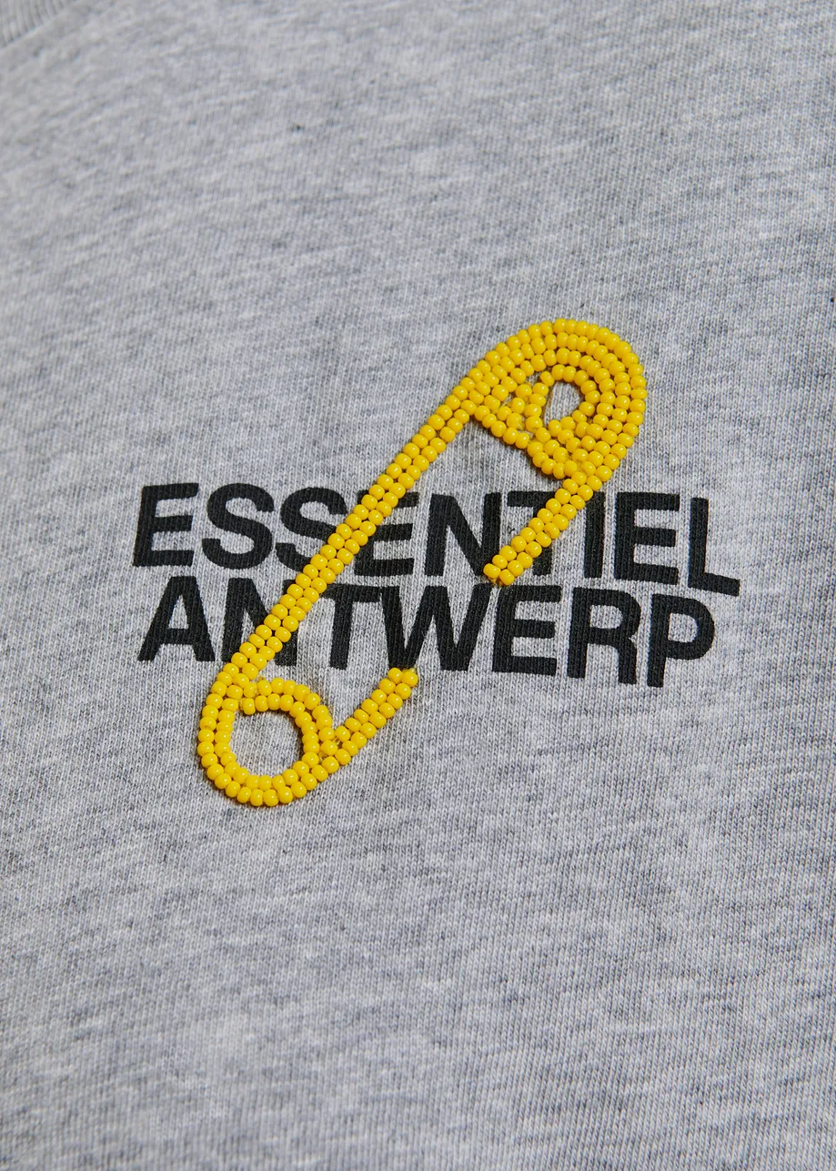Grey and yellow cotton T-shirt with bead embroidery
