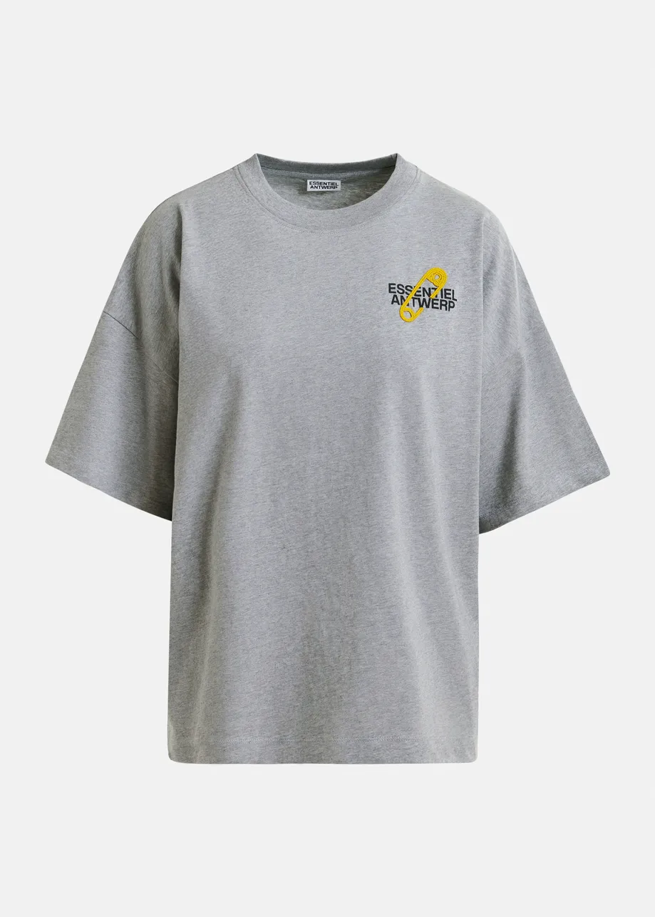 Grey and yellow cotton T-shirt with bead embroidery