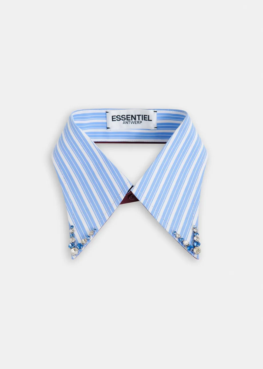 Blue and white striped cotton collar with rhinestone embellishments