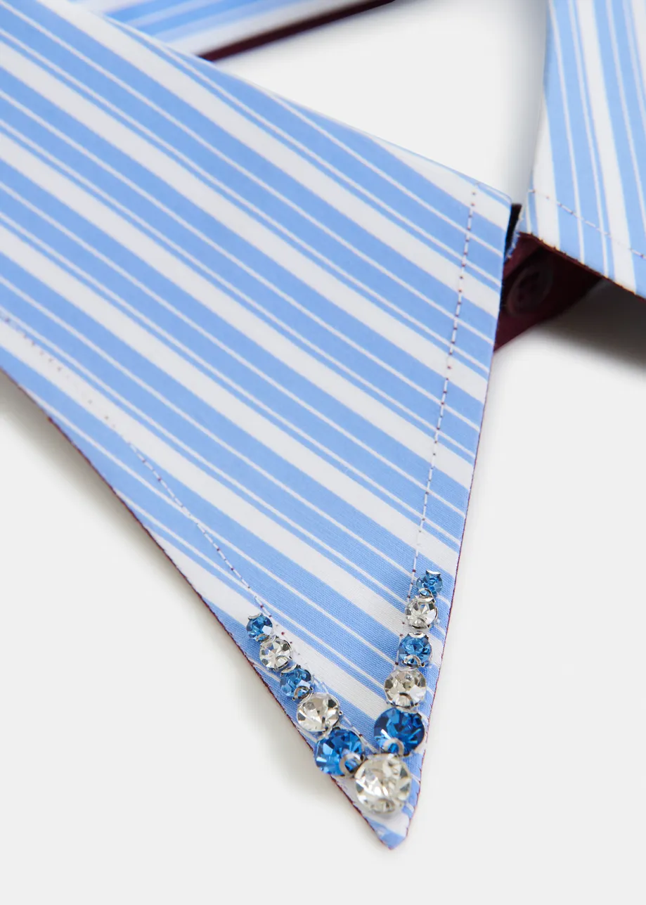 Col en coton à rayures et strass bleu et blanc