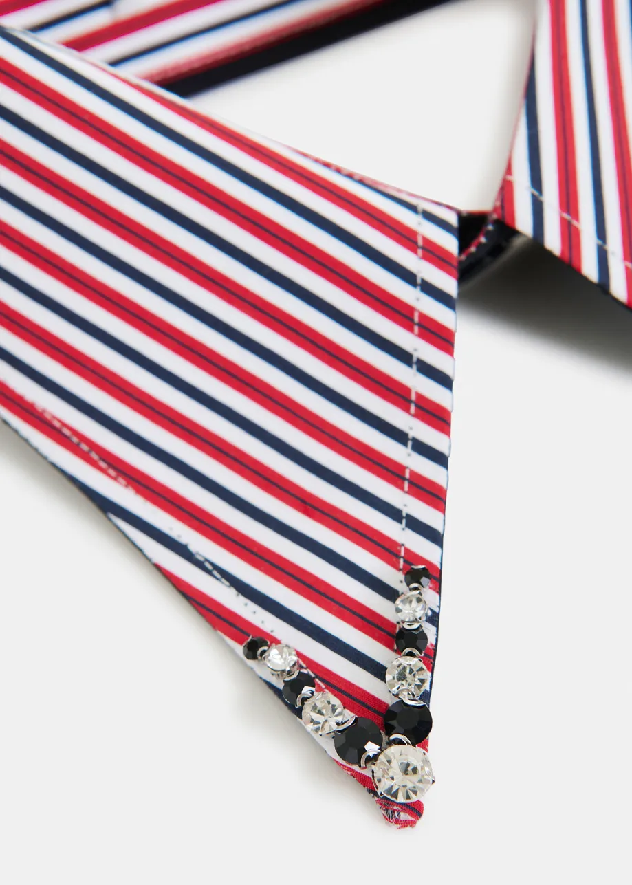 Col en coton à rayures et strass bleu et blanc