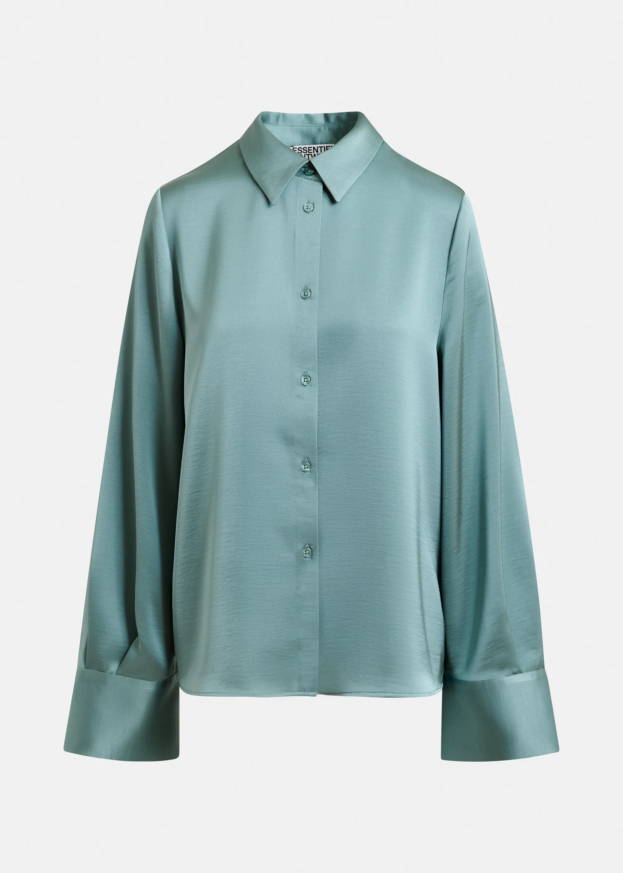 Light blue oversized satin shirt with button placket