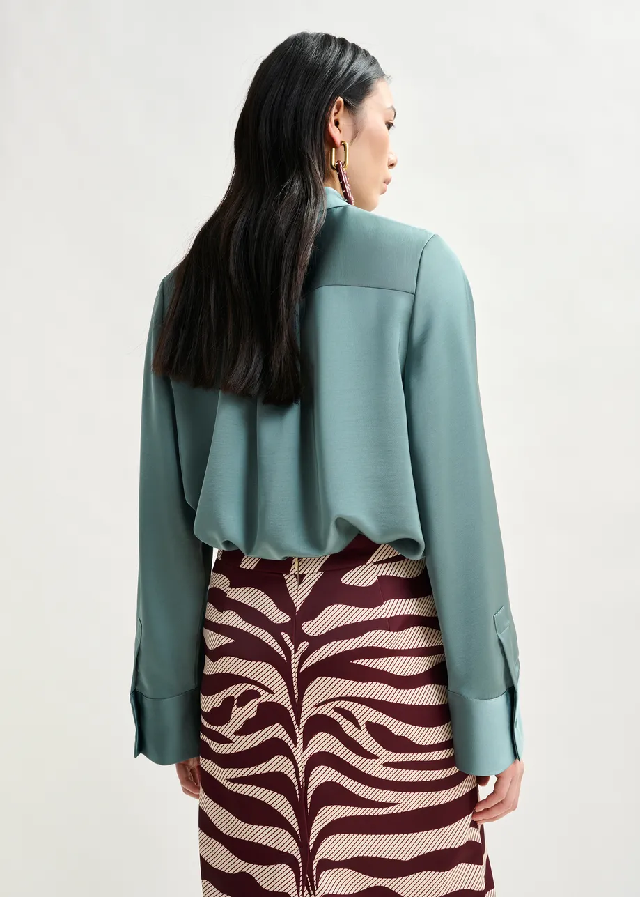 Light blue oversized satin shirt with button placket