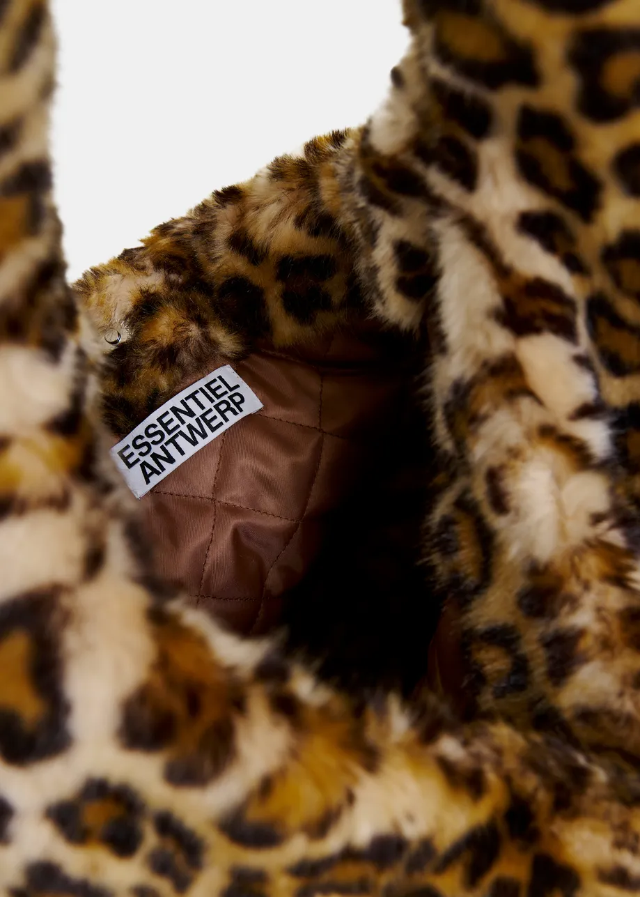 Brown, black and off-white faux fur shoulder bag