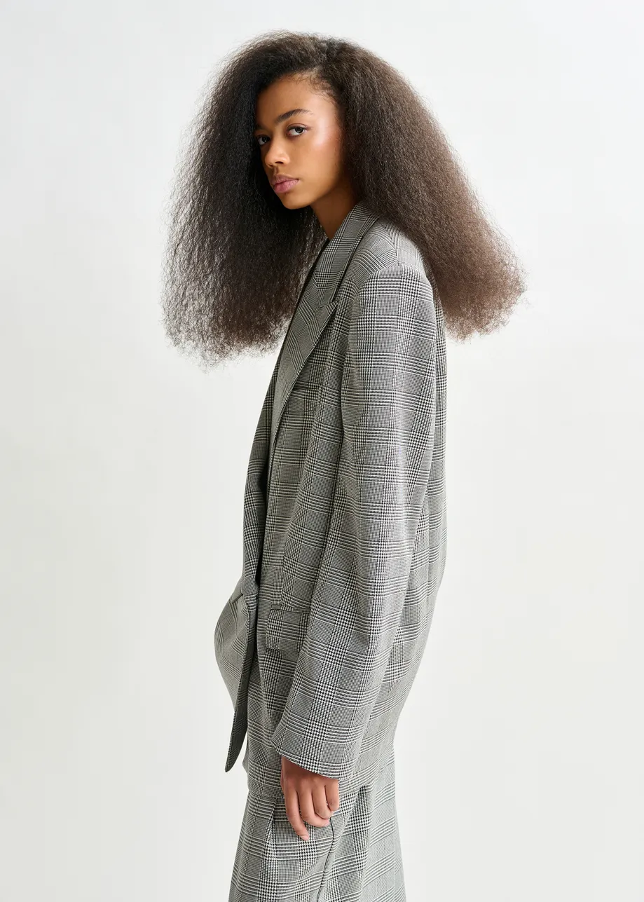 Grey and black double-breasted blazer with underarm zip detail