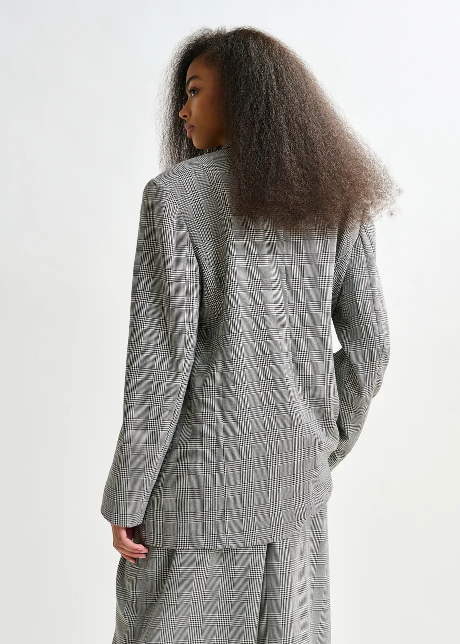 Grey and black double-breasted blazer with underarm zip detail