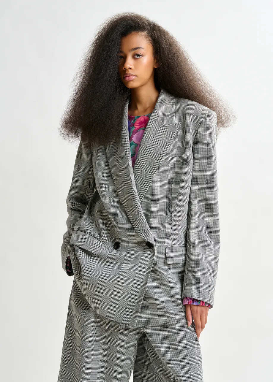 Grey and black double-breasted blazer with underarm zip detail