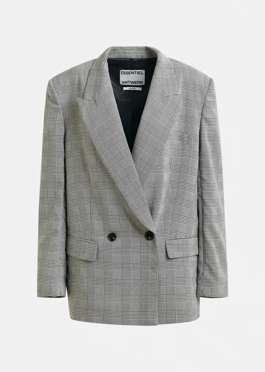 Grey and black double-breasted blazer with underarm zip detail