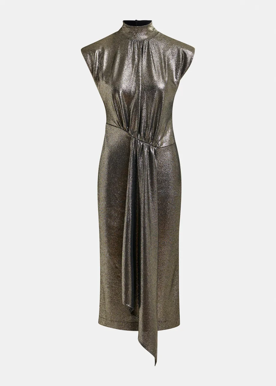 Gold stretch lurex midi-length dress