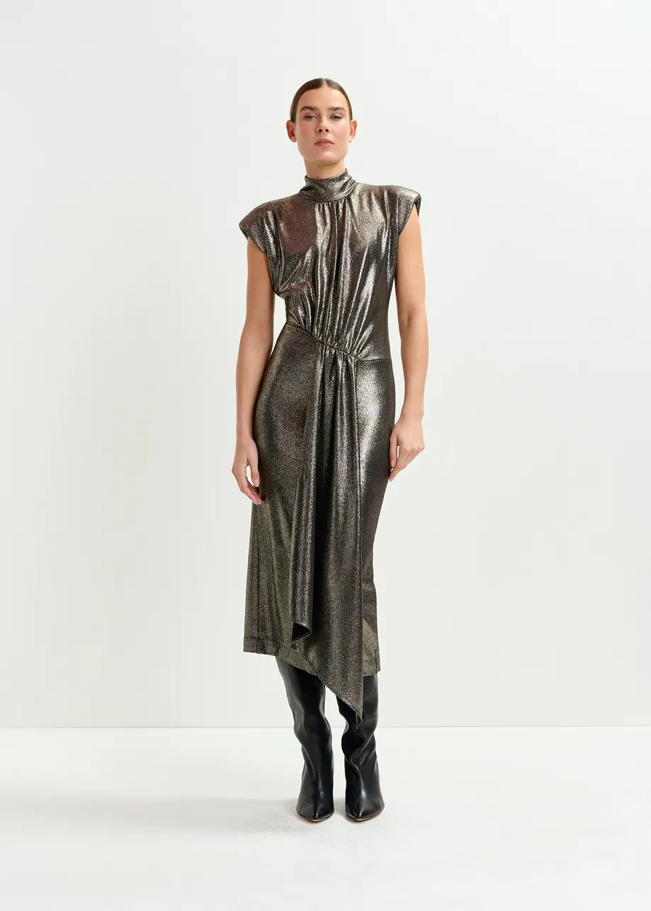 Gold stretch lurex midi-length dress