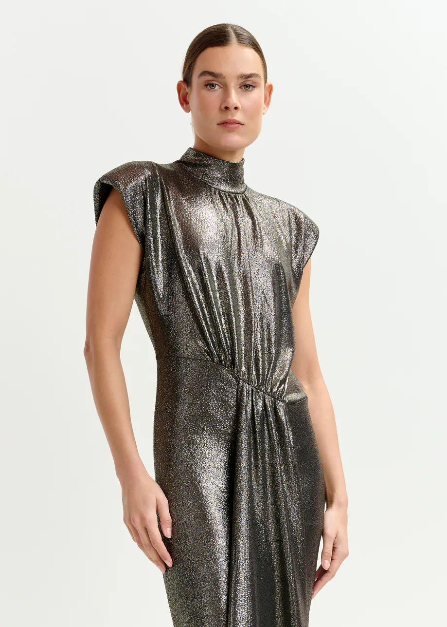 Gold stretch lurex midi-length dress