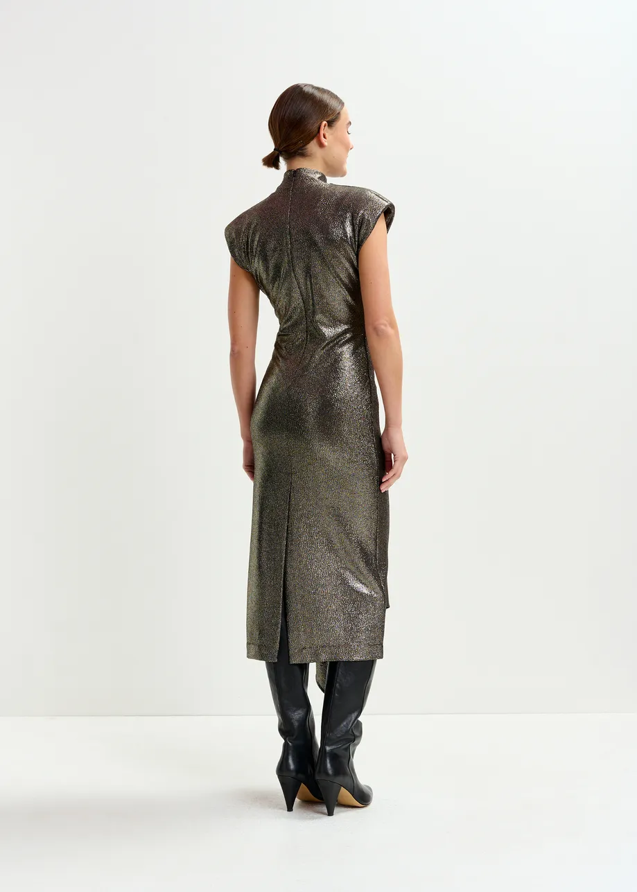 Gold stretch lurex midi-length dress