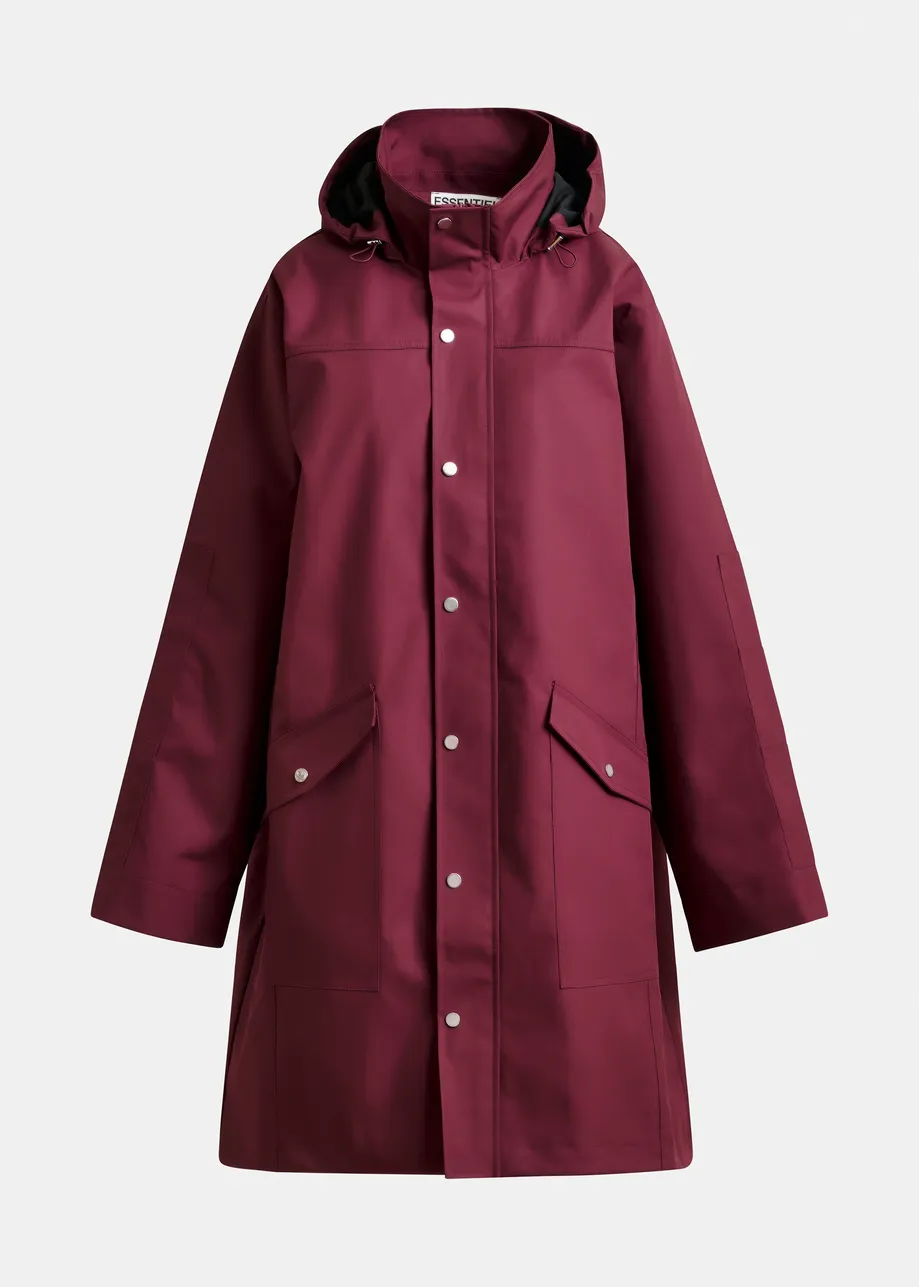 Burgundy hooded raincoat