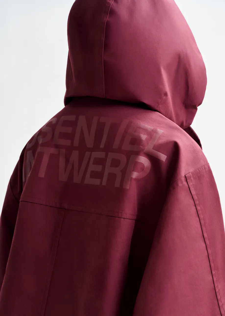 Burgundy hooded raincoat