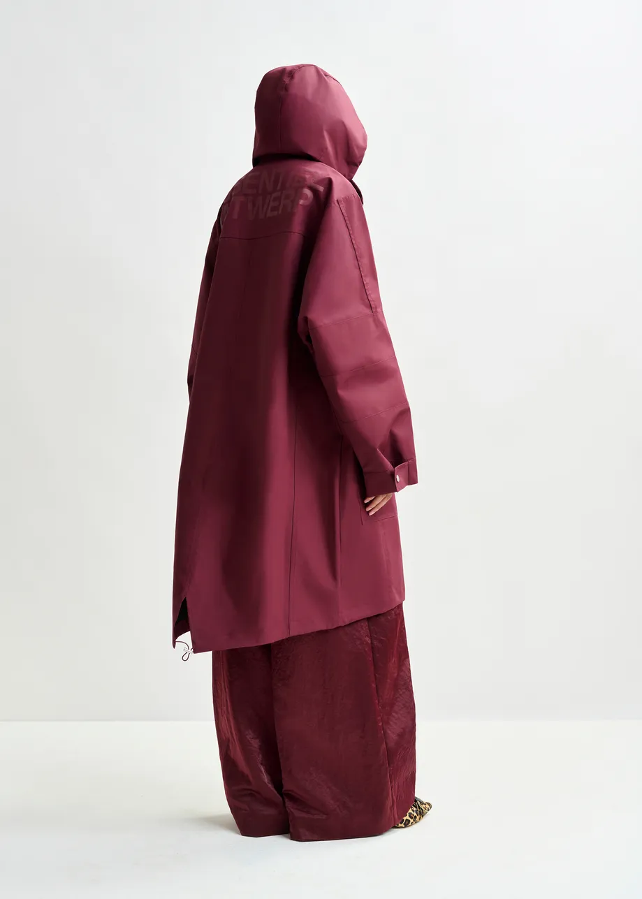 Burgundy hooded raincoat
