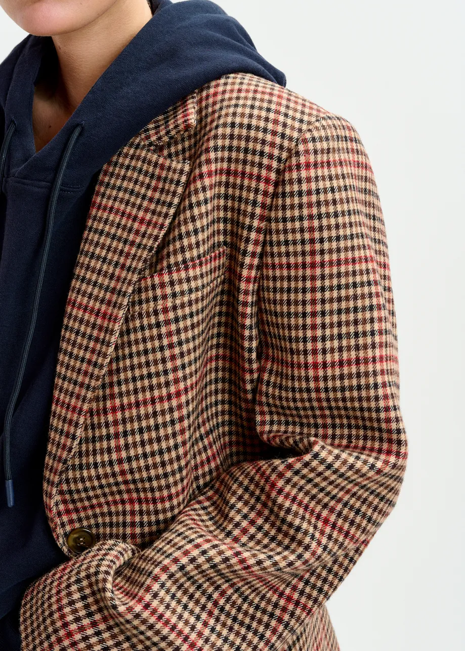 Brown, red and black checkered single-breasted blazer
