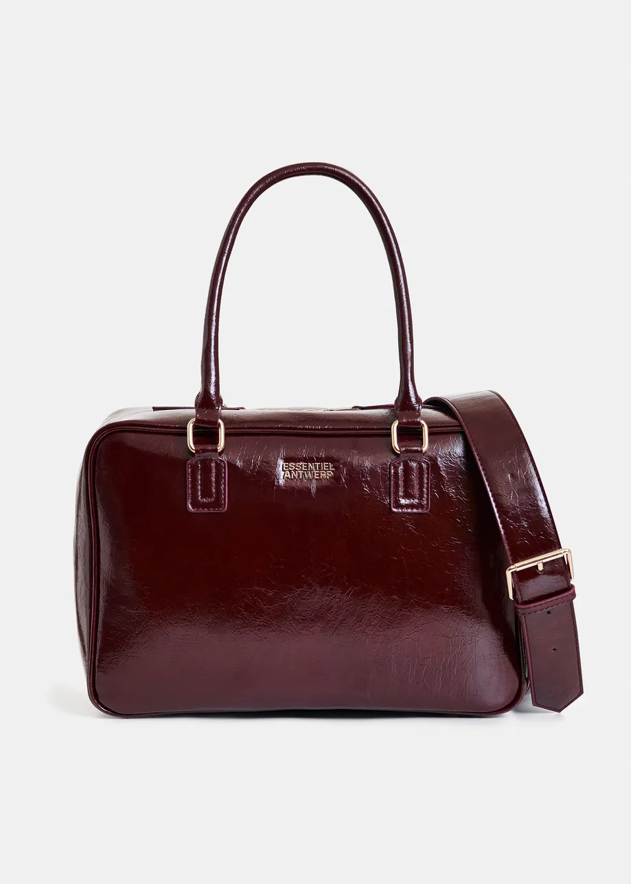 Burgundy glossy structured crossbody bag