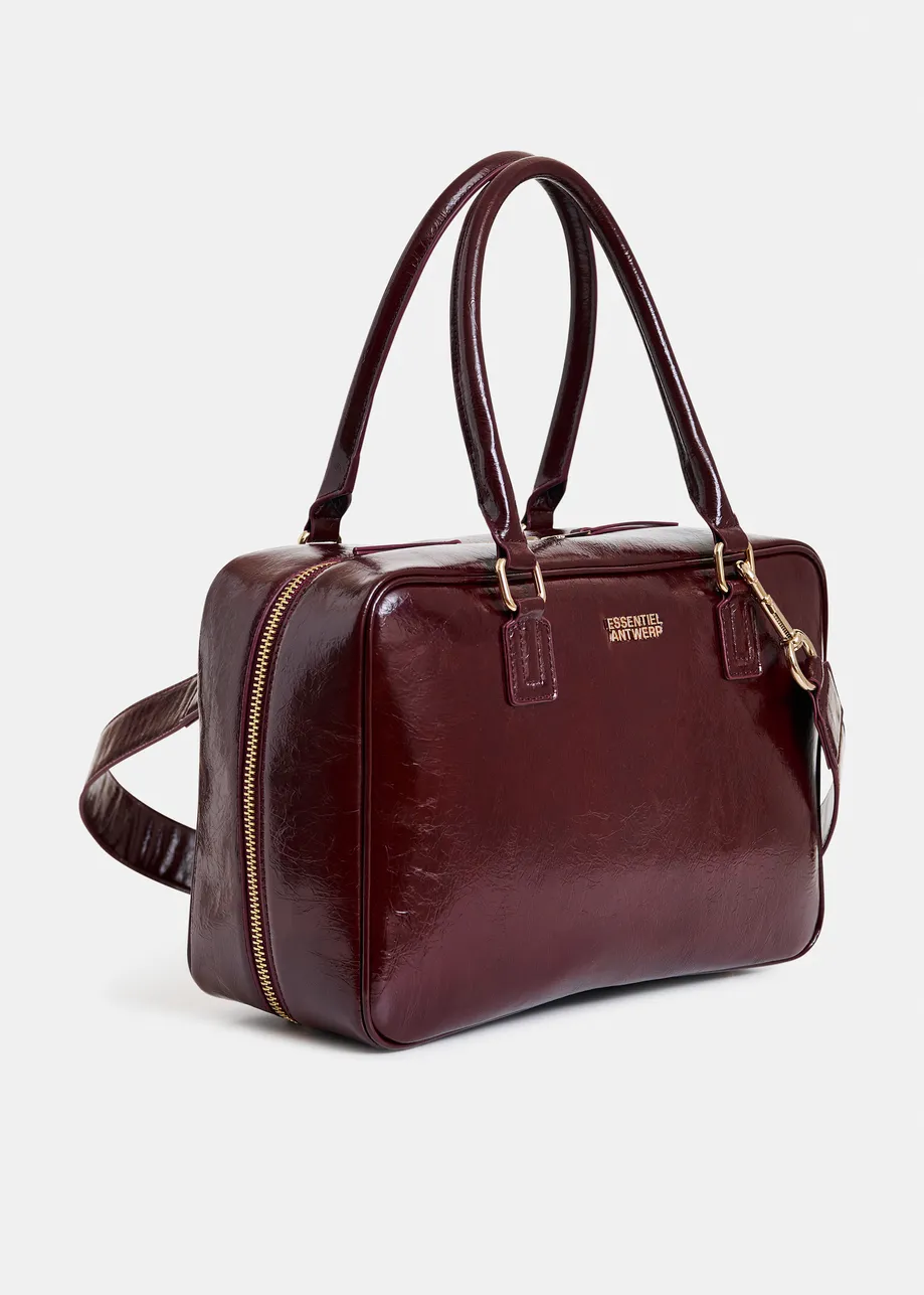 Burgundy glossy structured crossbody bag