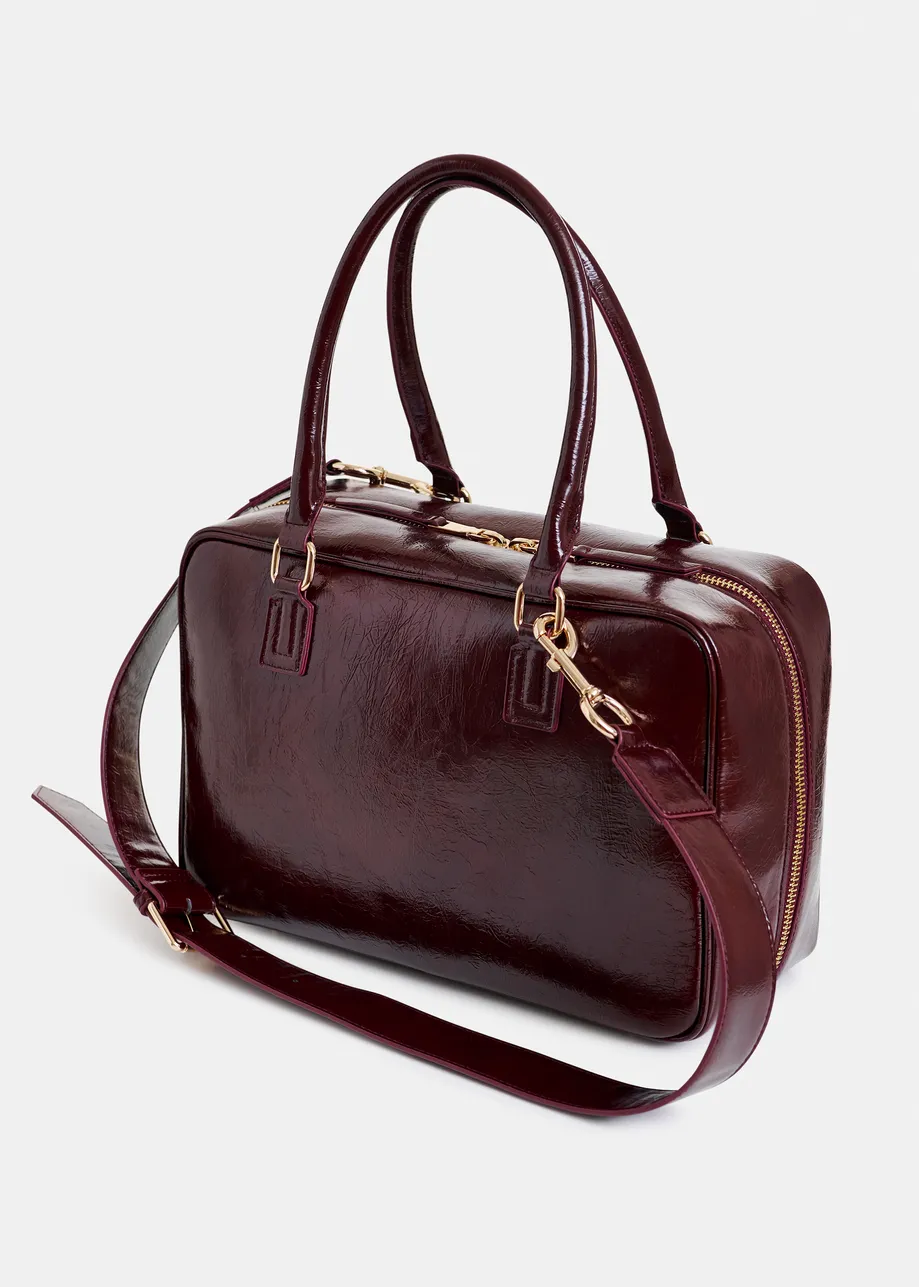 Burgundy glossy structured crossbody bag