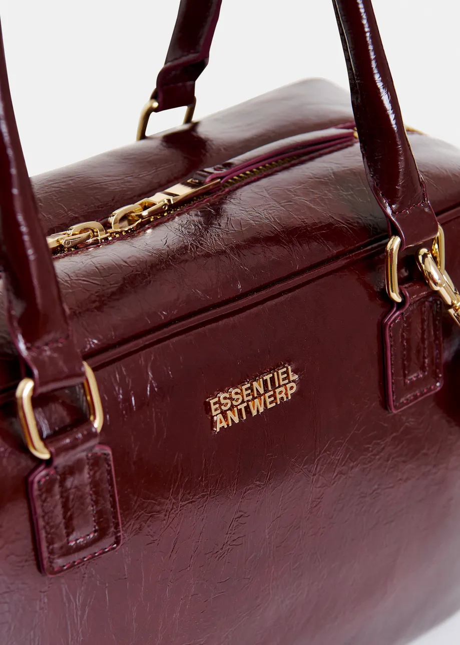 Burgundy glossy structured crossbody bag