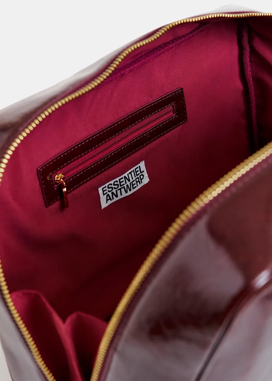Burgundy glossy structured crossbody bag