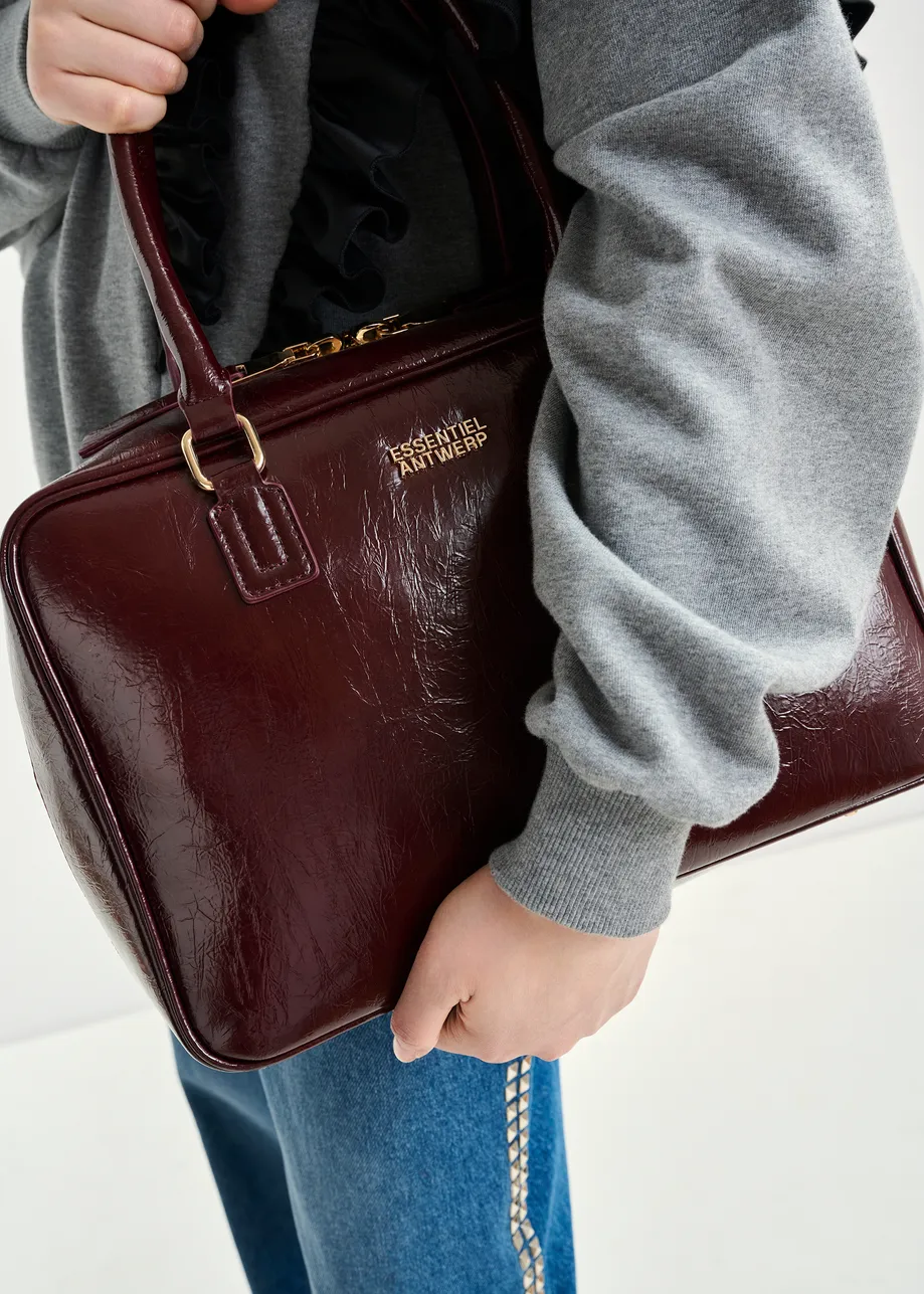 Burgundy glossy structured crossbody bag