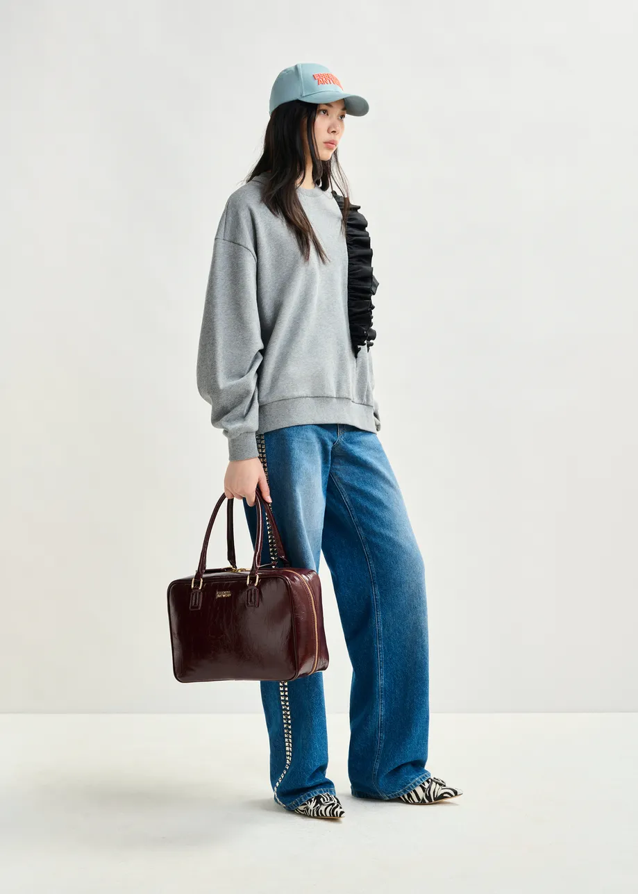 Burgundy glossy structured crossbody bag