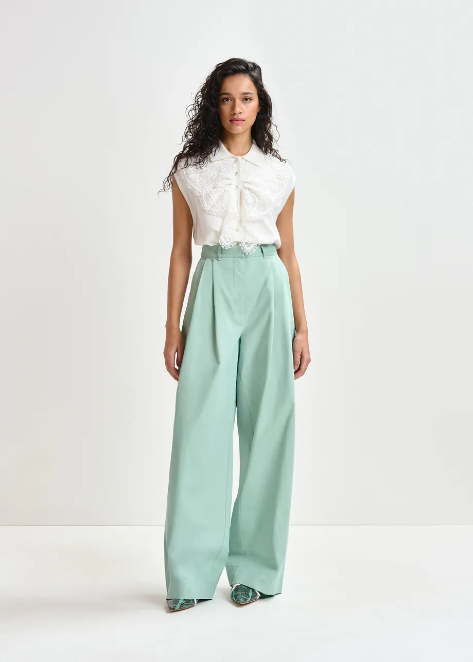Light blue cotton wide-leg pants